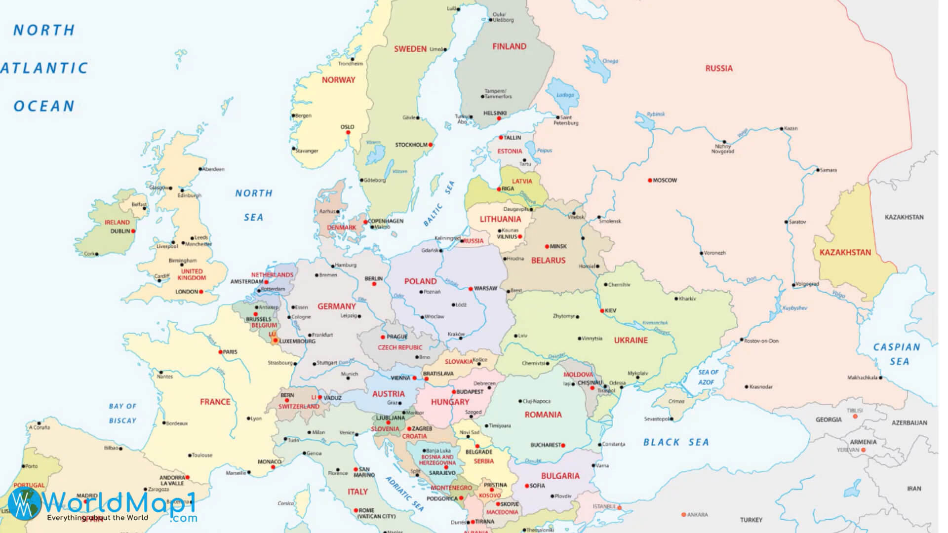 Estonia and Rivers Map in Europe